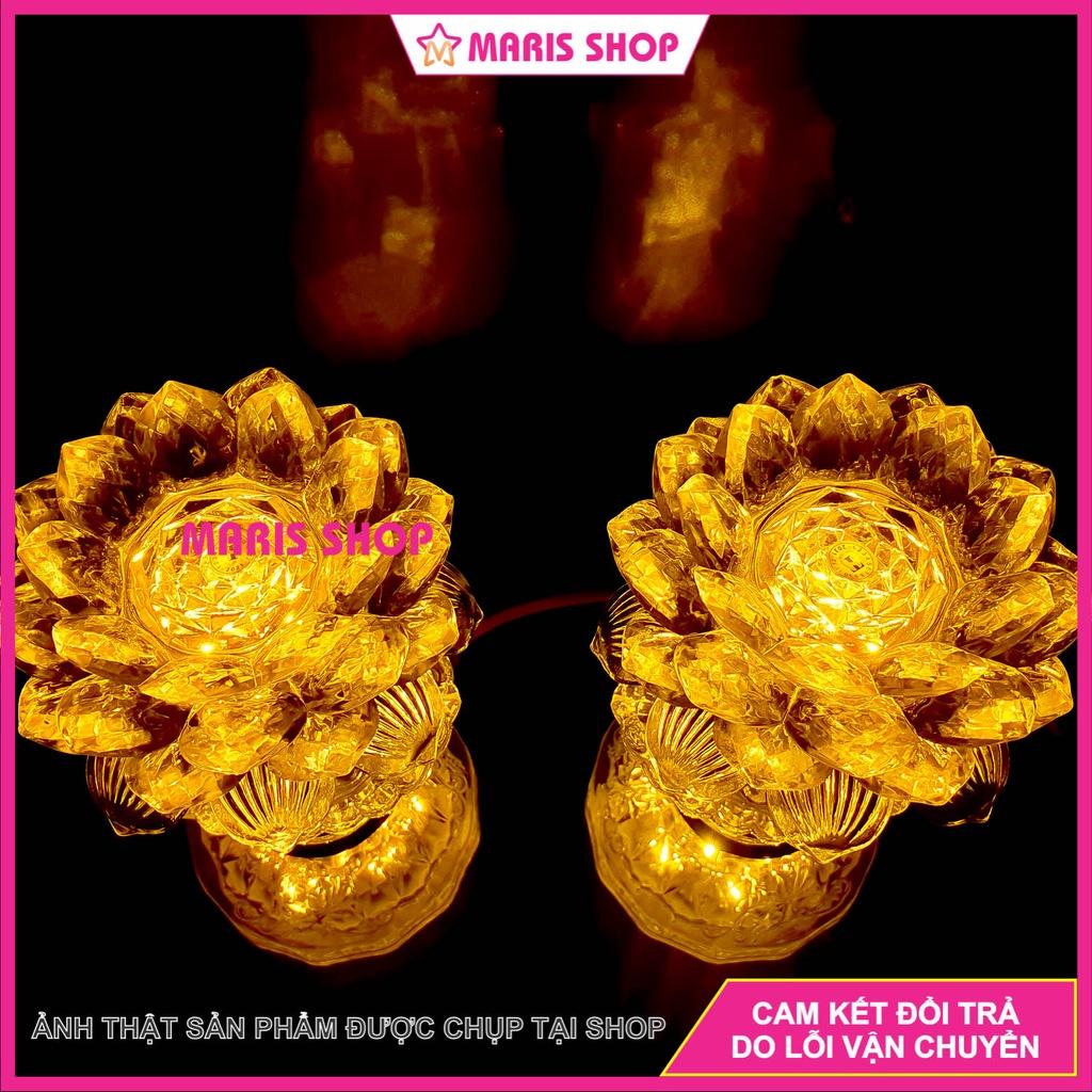 Đèn thờ hoa sen LED MÀU VÀNG 3 tầng hình thỏi vàng cao 20cm để bàn thờ Phật, đèn thờ cúng