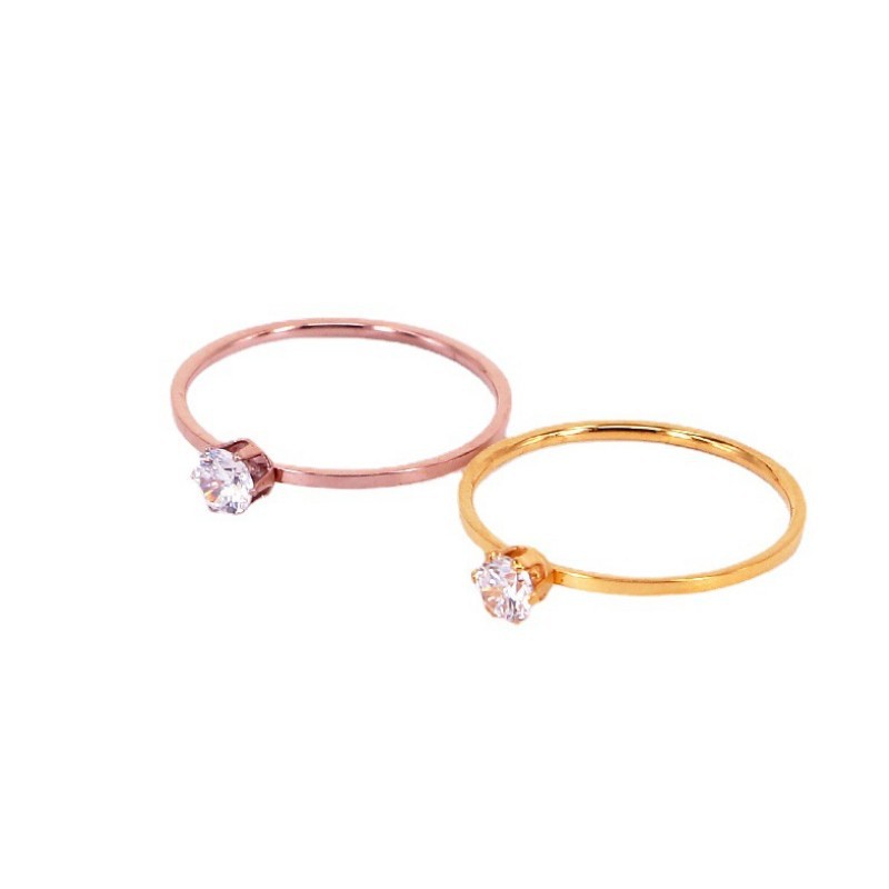 Nhẫn Nữ Kiểu Mảnh Đính Đá Thép Titan Ko Rỉ TT 3596