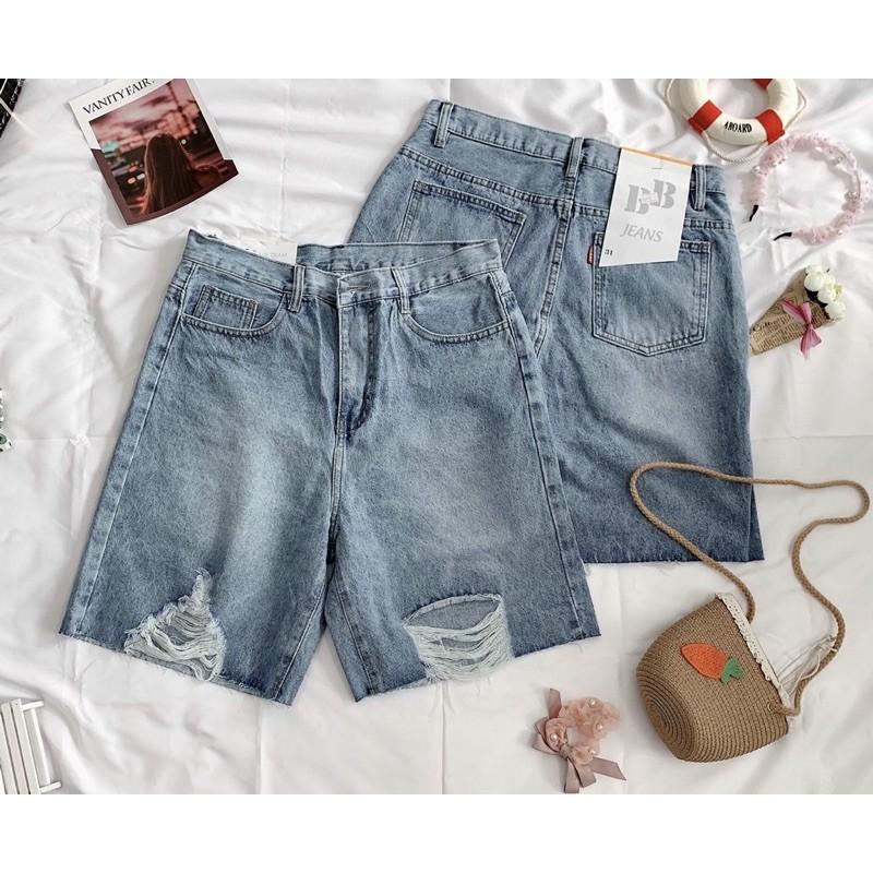 Quần ngố jean nữ rách    Quần ngố jean nữ rách lưng cao size đại từ 40kg đến 80kg bigsize 2Kjean Ms4002