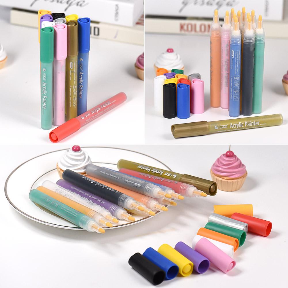 12 màu acrylic đầy màu sắc Bút đánh dấu Đồ dùng vẽ tự làm