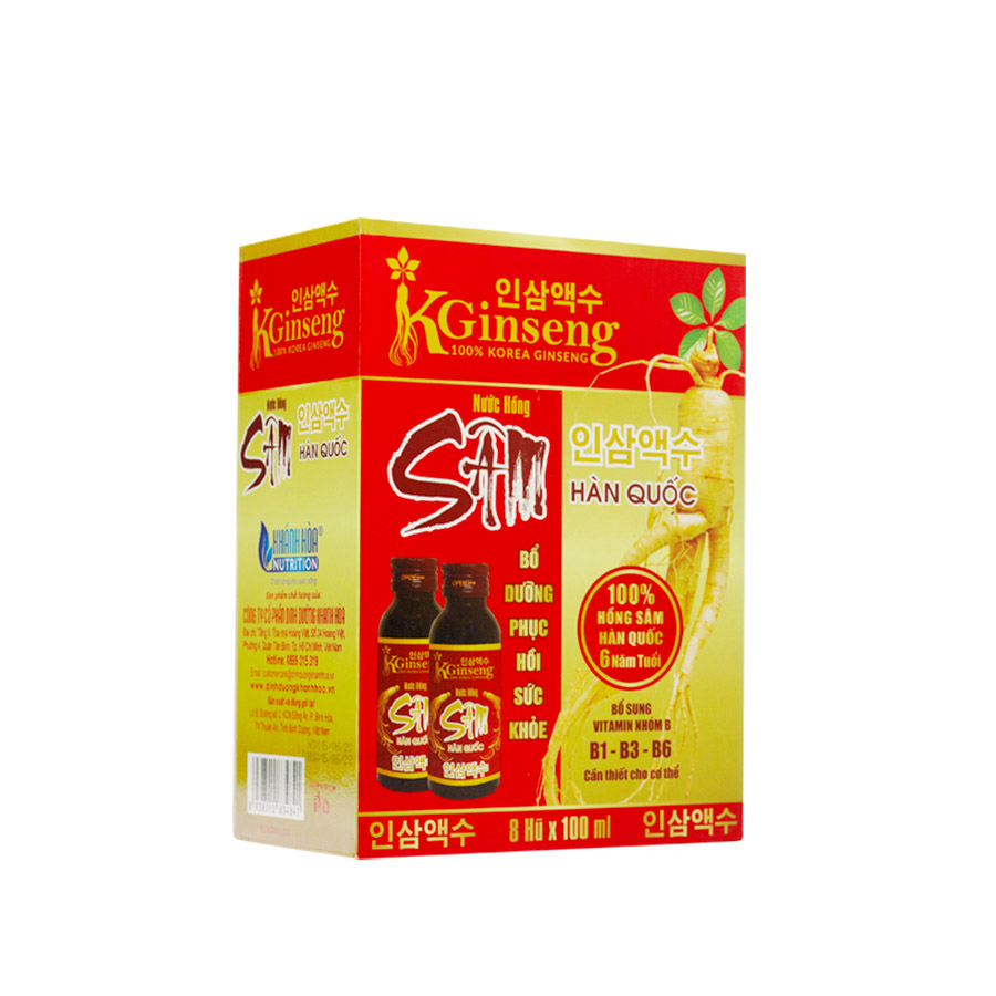 Hộp 8 Lọ Nước Hồng Sâm Hàn Quốc 6 Năm Tuổi Kginseng – Khánh Hòa Nutrition – Xách 8 lọ x 100ml