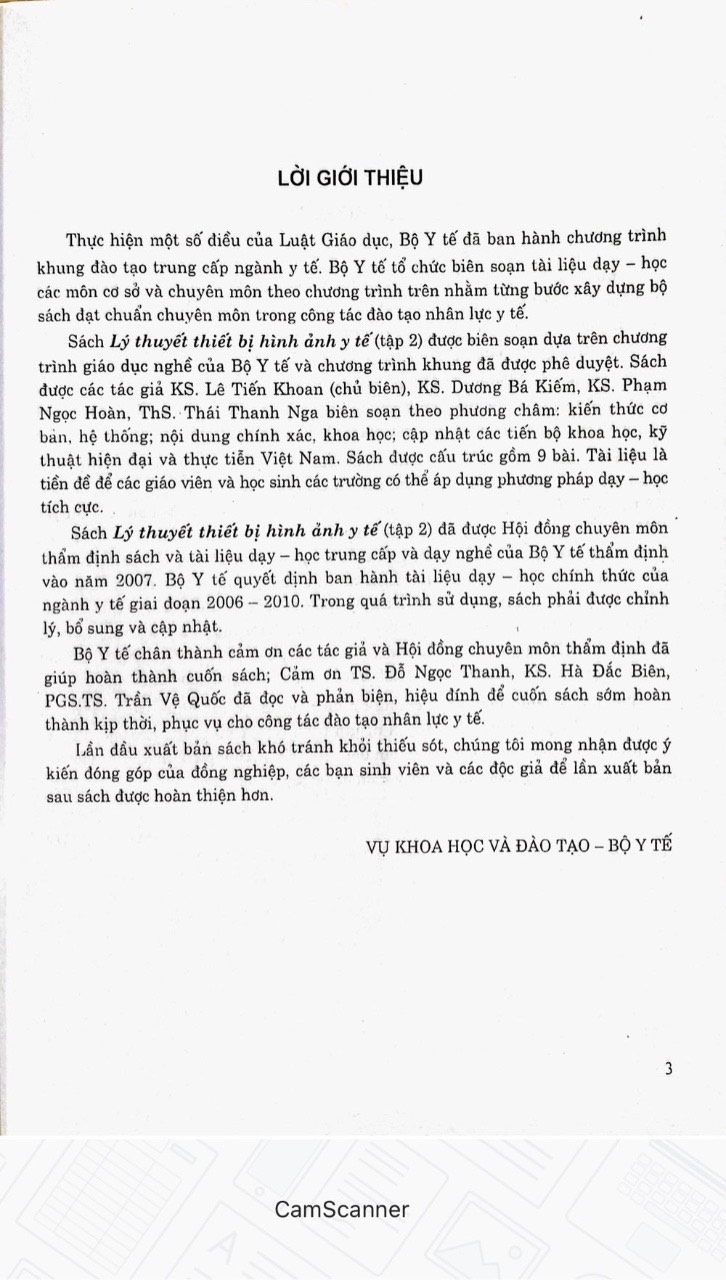 Lý Thuyết Thiết Bị Hình Ảnh Y Tế Tập 2 (Dùng cho đào tạo dạy nghề y tế)