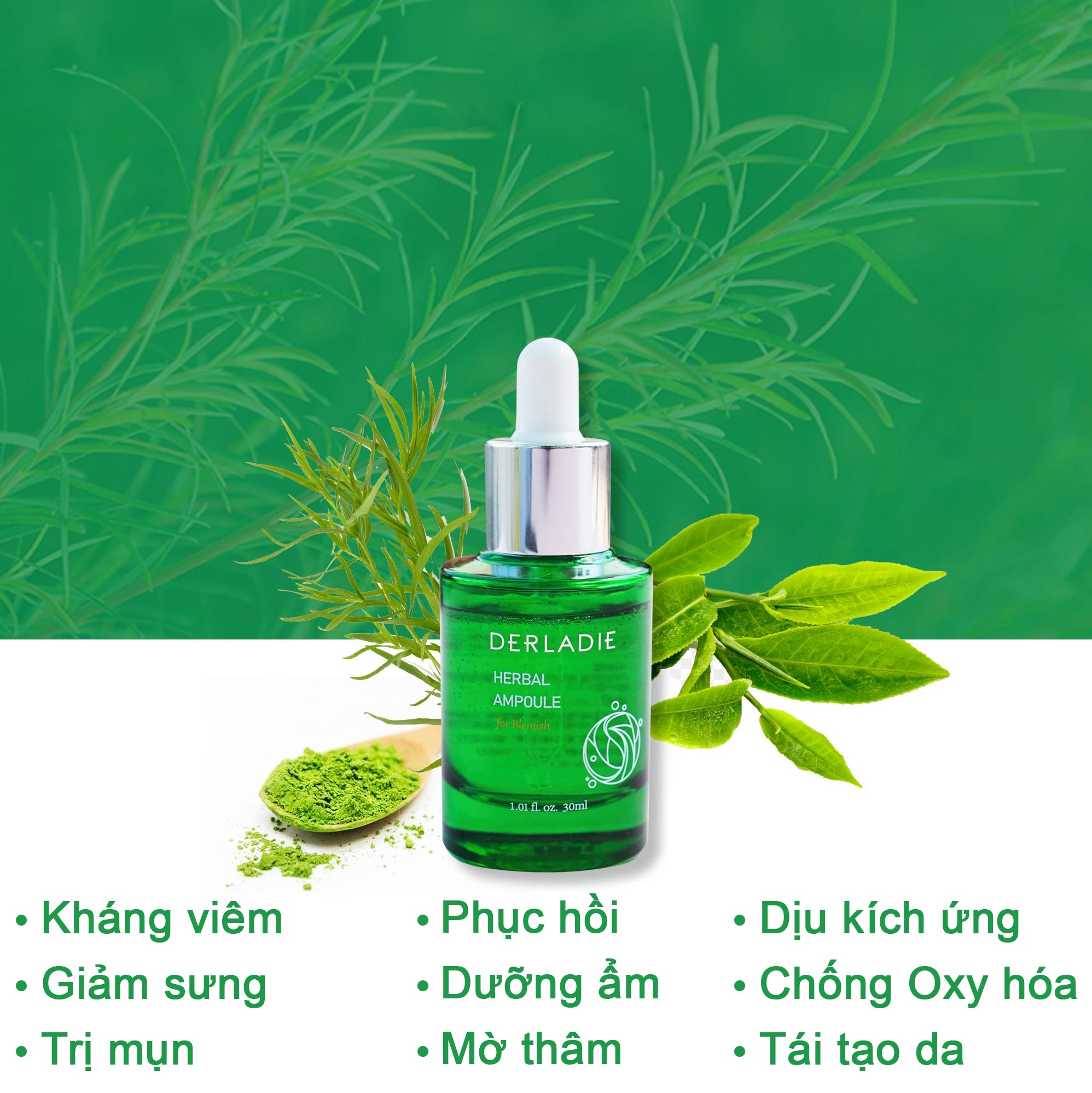 Siêu Huyết Thanh Giảm Mụn Từ Tràm Trà Derladie Herbal Ampoule For Blemish 30ml