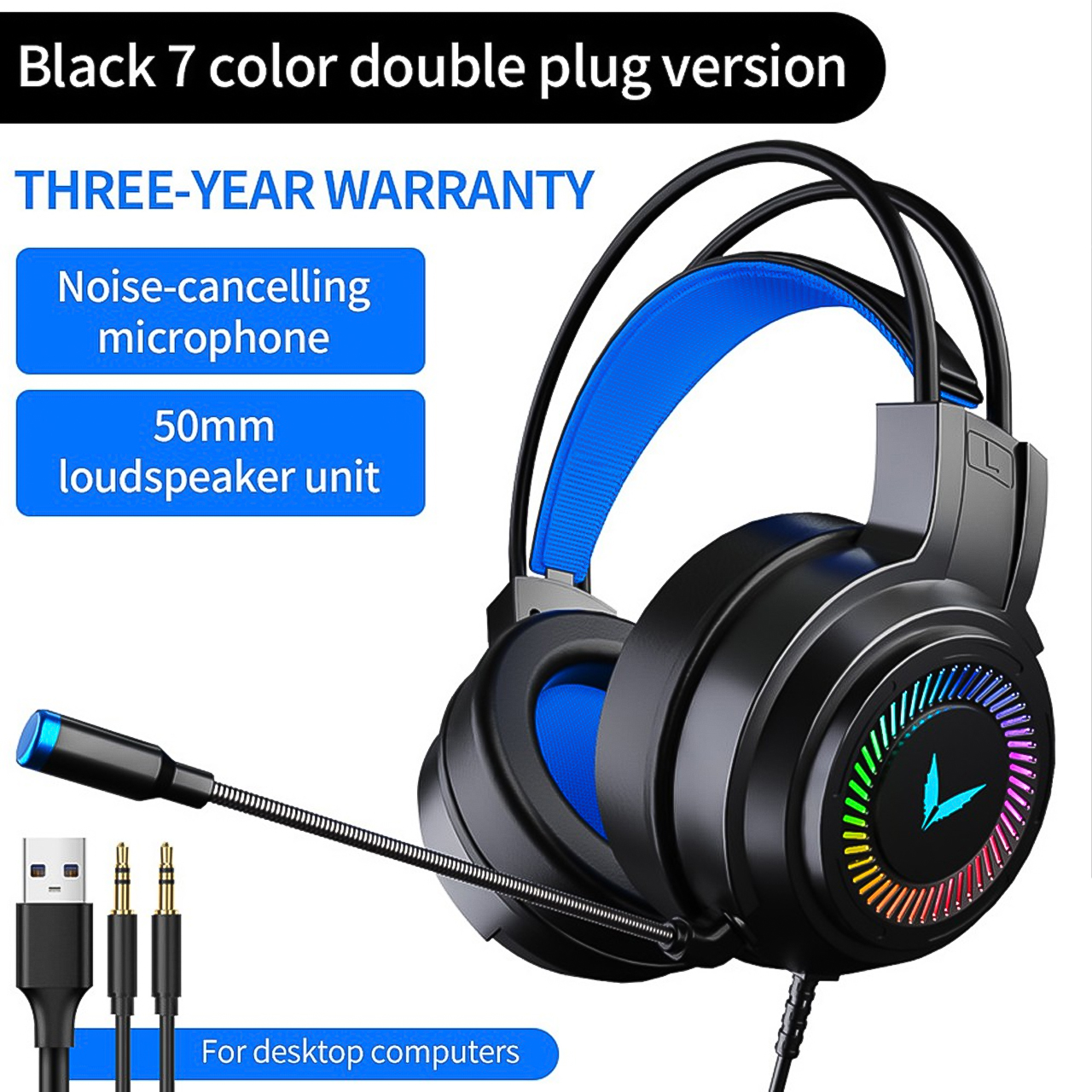 Tai nghe chụp tai máy tính Vinetteam gaming G58 có đèn led đổi màu, mic đàm thoại, headphone chơi game trên laptop PC - hàng chính hãng