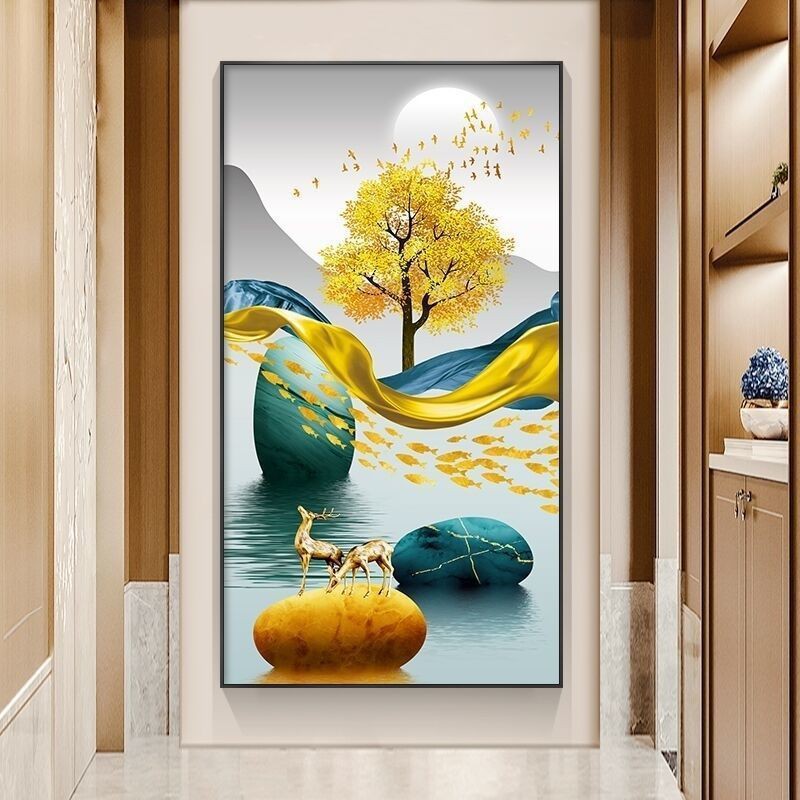 Tranh thêu chữ thập chỉ lụa Hươu tài lộc 50x89cm