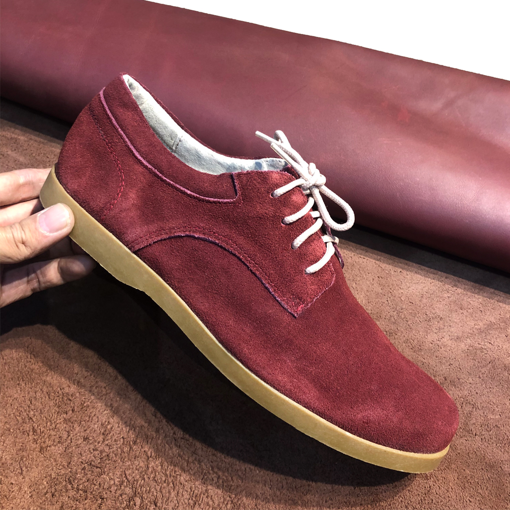 Giày nam thấp cổ buộc dây da bò lộn cao cấp màu đỏ đô CrimsonRed 1929B Sr7 - Giày boots nam cổ thấp buộc dây