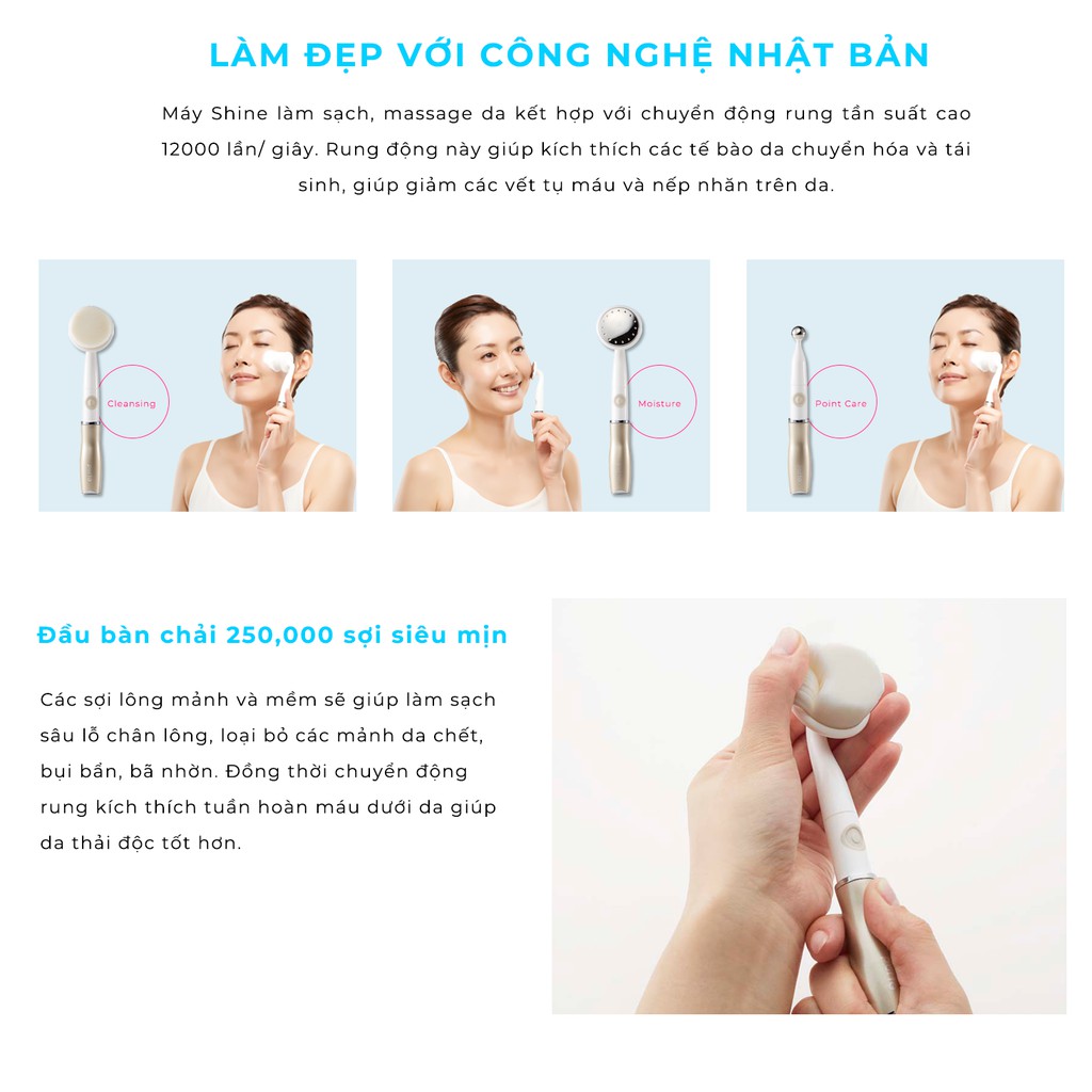 Máy Rửa Mặt Massage 3-trong-1 Shine Nhật Bản