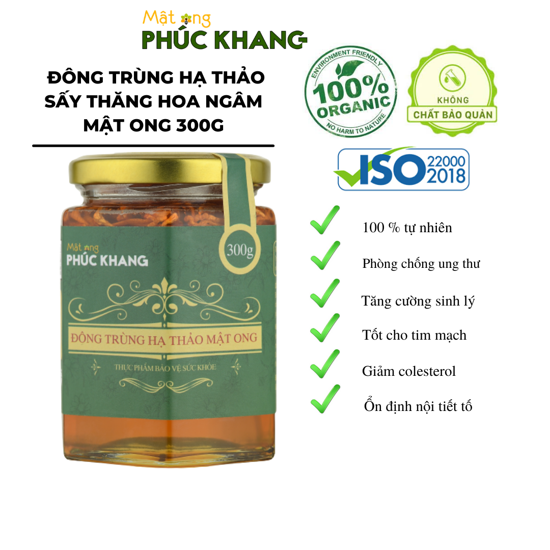 Đông trùng hạ thảo ,mật ong rừng Phúc Khang 300g - Hũ thủy tinh cao cấp - Công nghệ sấy thăng hoa - Chống lão hóa ,phòng ngừa ung thư ,tim mạch ,bồi bổ cơ thể ...làm quà biếu , quà tặng , bảo vệ sức khỏe , người thân , gia đ