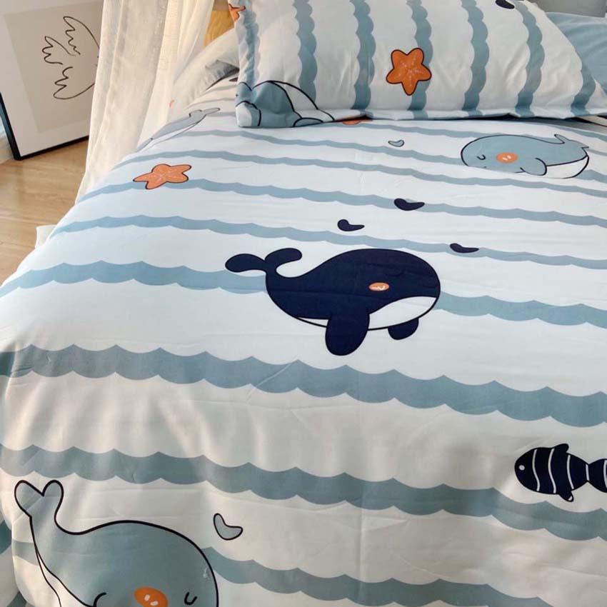 Bộ Chăn Chần Ga Gối Cotton LIDACO SP001182 - Cá Voi Xanh
