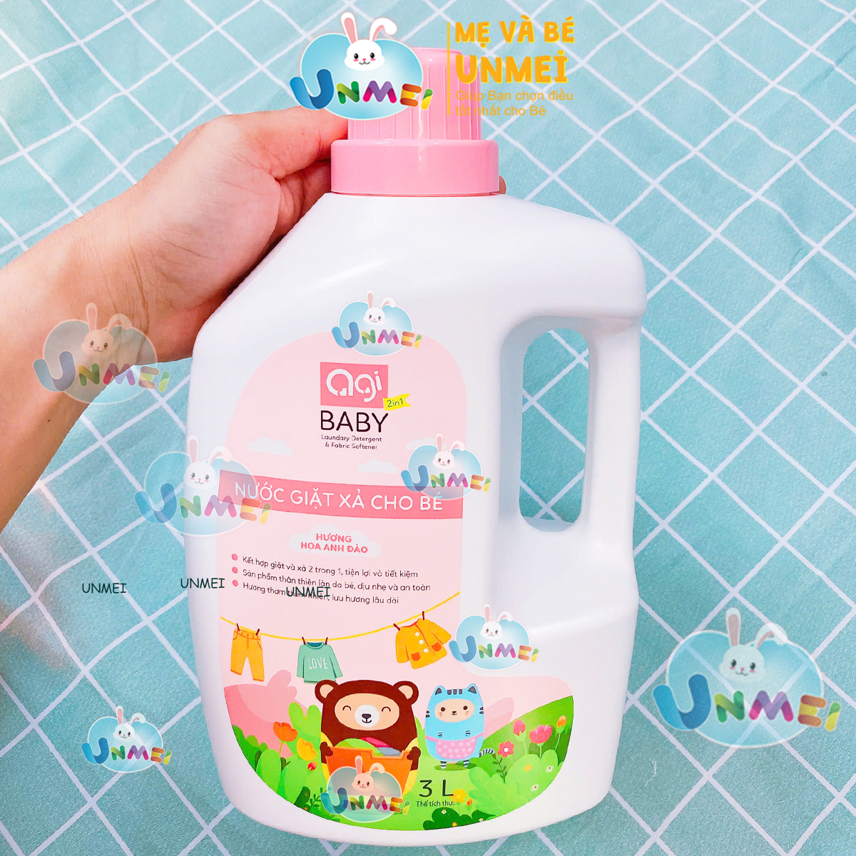 Nước giặt xả cho bé Agi 2 in 1 3000ml Hương Phấn/Hương Hoa Hồng