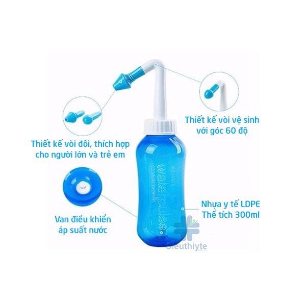 Bình rửa mũi Water Pulse 300ml (Tặng kèm gói muối), giúp làm sạch khoang mũi, loại bỏ bụi bẩn, phấn hoa, chống viêm