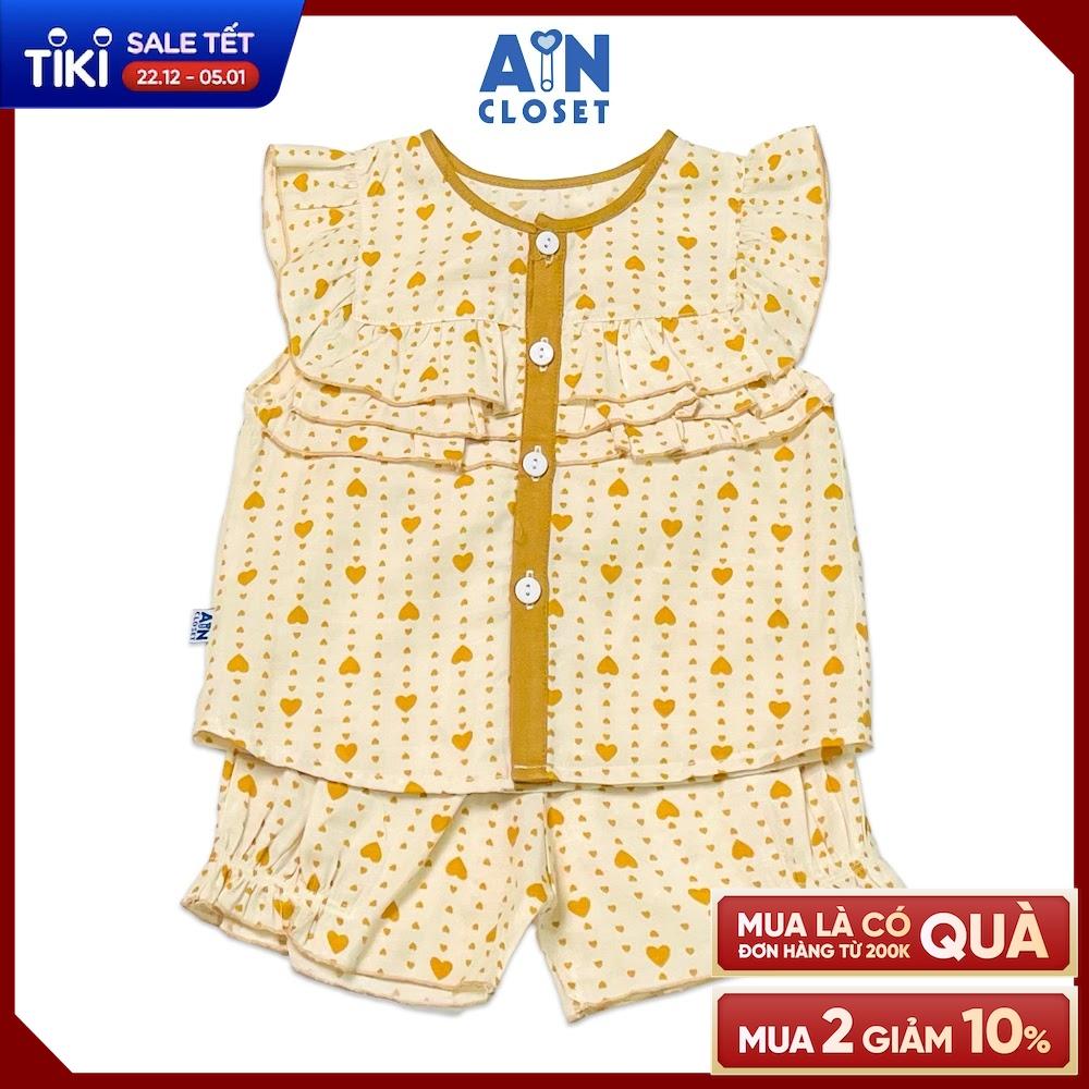 Bộ quần áo ngắn bé gái họa tiết Tim bèo vàng đũi lạnh - AICDBGUCFSHR - AIN Closet