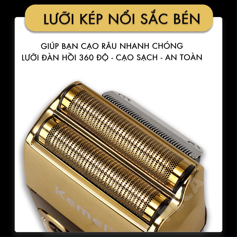 Máy cạo râu chuyên nghiệp Kemei KM-2028 điều chỉnh 3 mức tốc độ cắt kèm màn hình LCD hiển thị thông minh sạc nhanh USB công suất mạnh có thể dùng cạo đầu, fade tóc