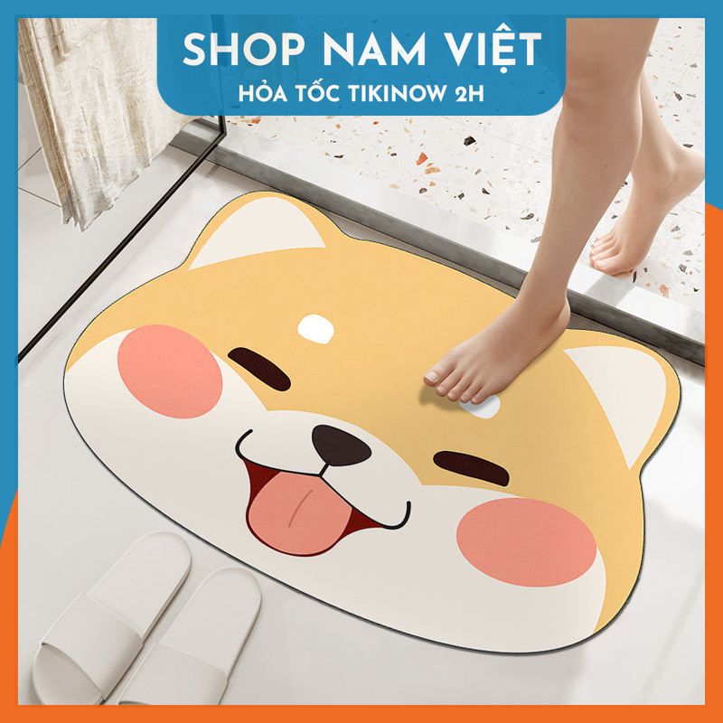Thảm Chùi Chân 4 Lớp Siêu Thấm Hút - Họa Tiết Hoạt Hình - Chính Hãng Navivu - Shiba Má Hồng