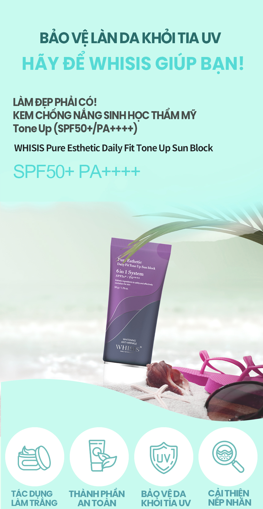Kem Chống Nắng Nâng Tone WHISIS Pure Esthetic Daily Fit Tone Up Sun Block (SPF50+/PA++++) 50g