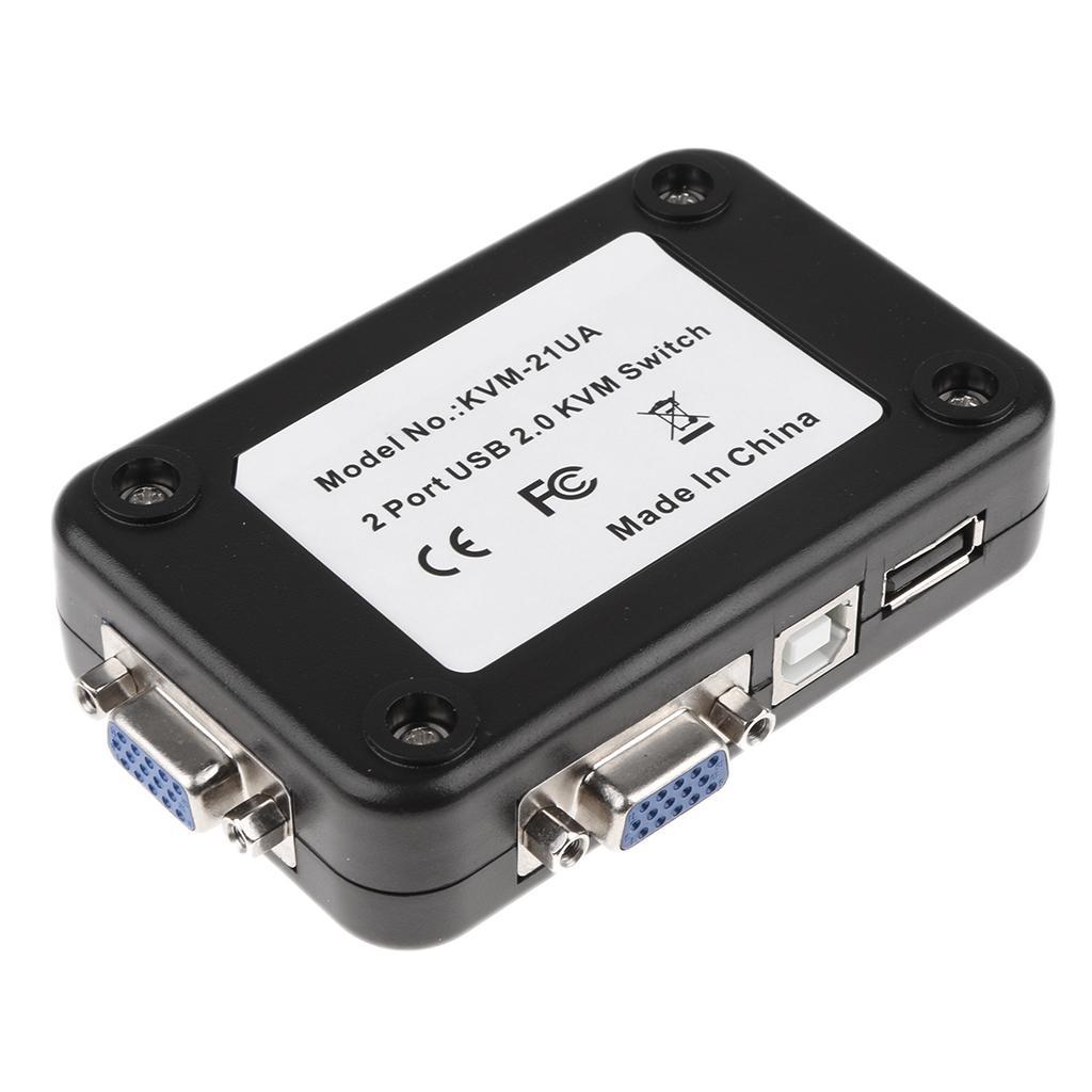 2-Port USB VGA KVM Switch Box for Mouse Keyboard Monitor Sharing Computer