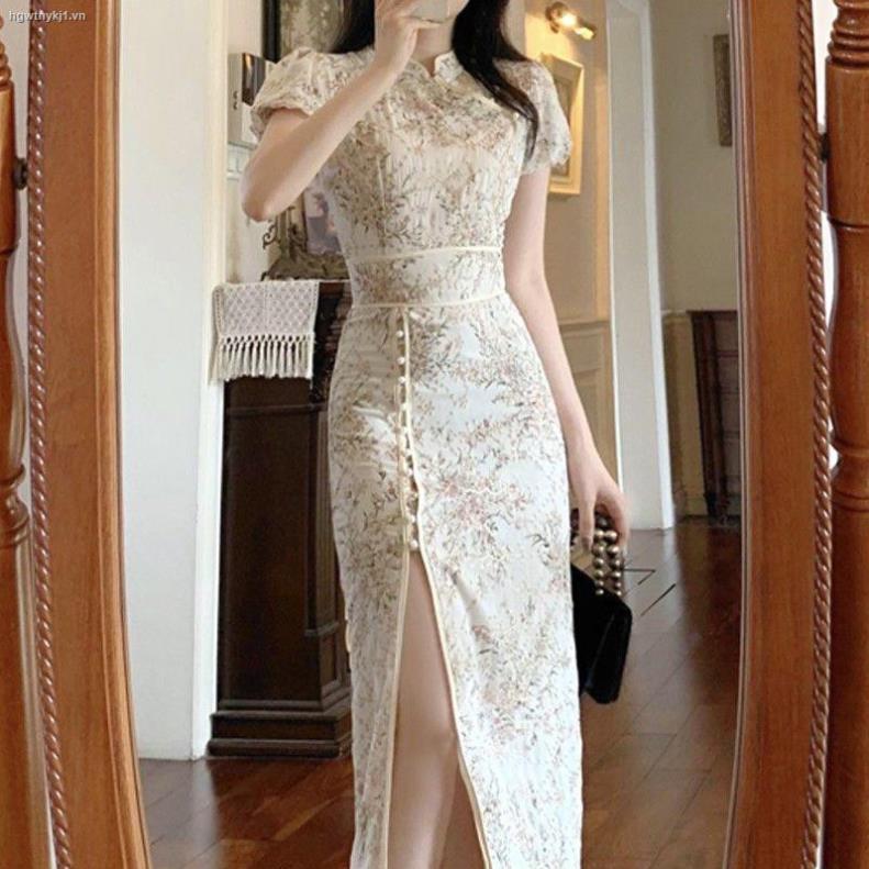 Sale 12-12 Đầm Sườn Xám Xẻ Tà Phong Cách Trung Hoa Thời Trang 2021 Dành Cho Nữ