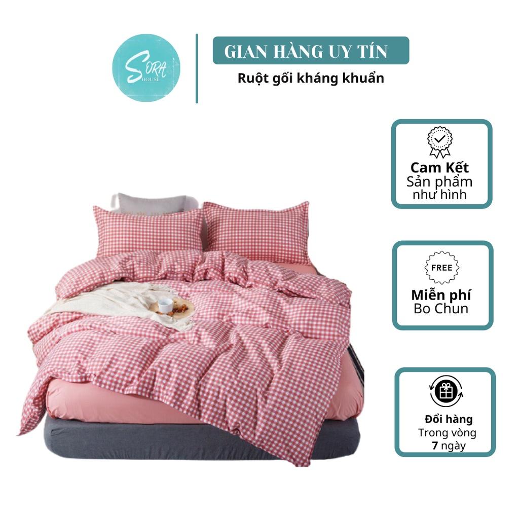 Bộ Chăn Ga Gối Cotton Poly Caro Đủ 4 Màu