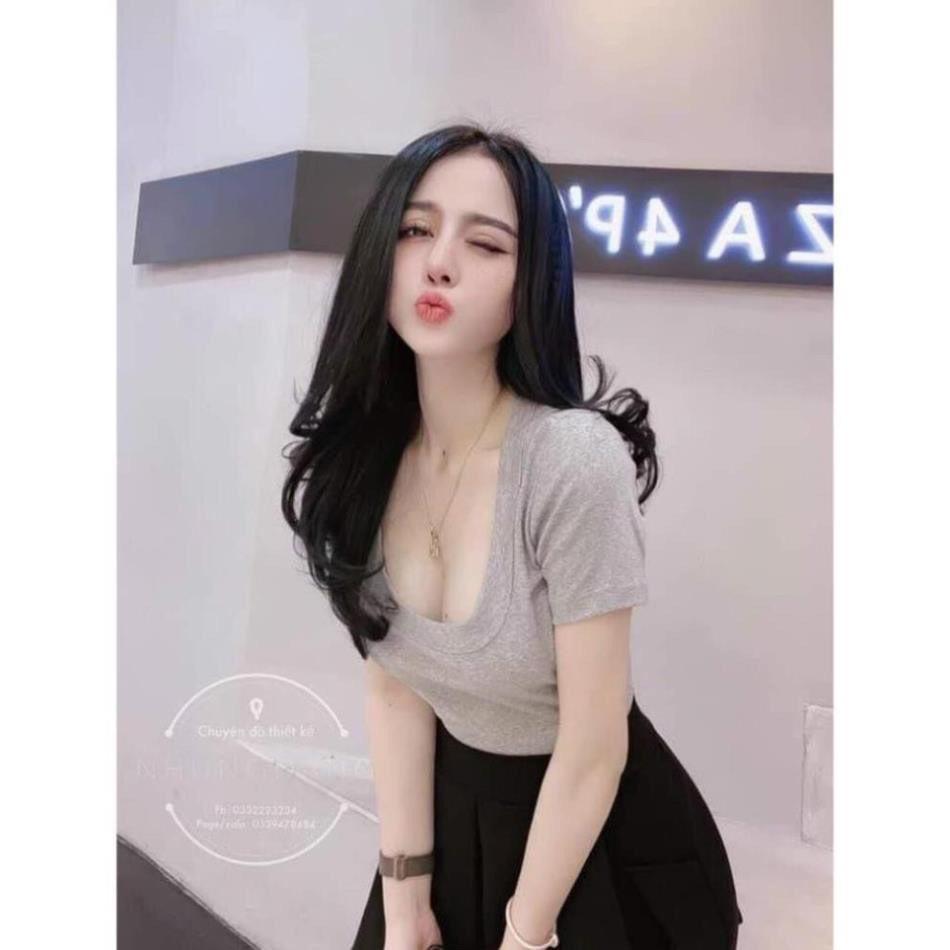 Áo phông nữ cổ vuông chất bozip hàng đẹp
