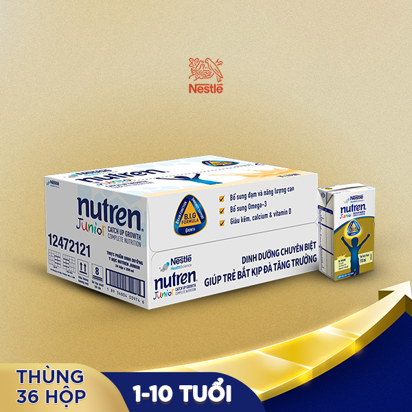 Combo 16 hộp pha sẵn Nutren Junior 110ml/hộp cho trẻ từ 1-10 tuổi tăng trưởng 3 chuẩn: Thế chất, Đề kháng, Tư duy - Tặng gối con mèo