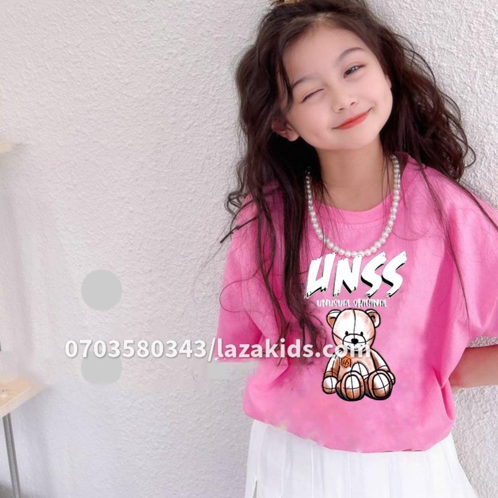 Áo thun cộc tay 2023 cho bé gái chất cotton, áo phông trẻ em unisex form rộng thấm hút mồ hôi chất xịn LAZAKIDS