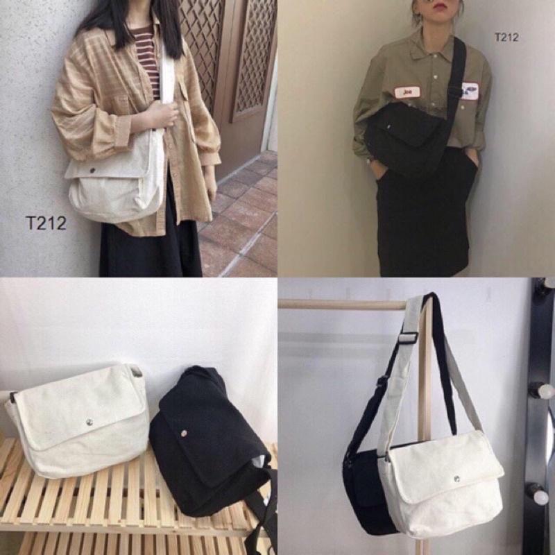 Túi tote vải canvas đeo chéo ulzzang basic trơn nam nữ unisex đi học thời trang giá rẻ