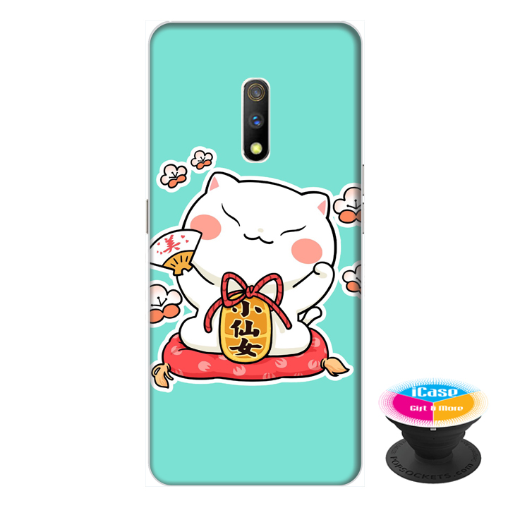 Hình ảnh Ốp lưng dành cho điện thoại Realme X hình Mèo May Mắn Mẫu 2 - tặng kèm giá đỡ điện thoại iCase xinh xắn - Hàng chính hãng