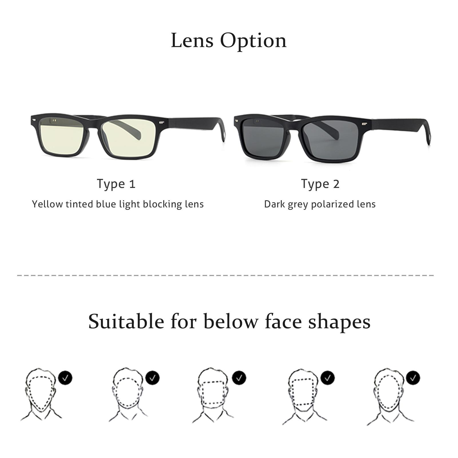 Smart Audio Glasses Wirelessly BT Music Glasses Music & Hands-Free Calling Polarized Eyeglasses Frame with Microphone for Men Women