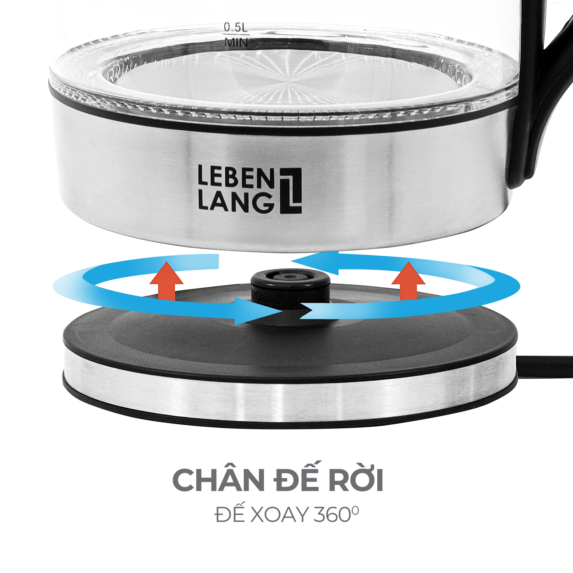 Ấm siêu tốc thủy tinh LEBENLANG LBWE2626 bằng thủy tinh chịu nhiệt - hàng chính hãng