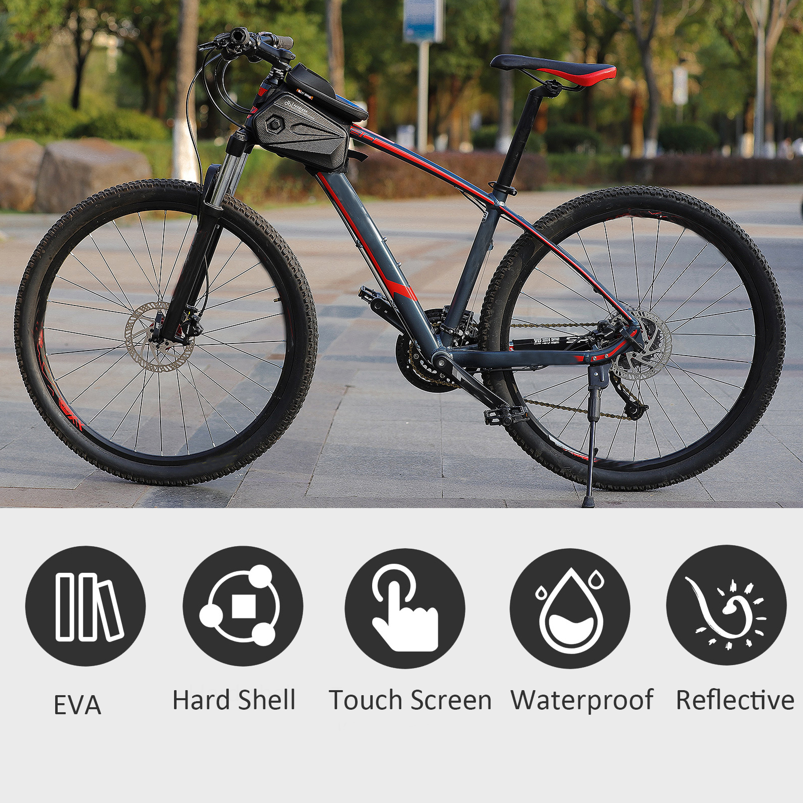 Túi Bike Handlebar hoạt động như một giá đỡ điện thoại đồng với màn hình cảm ứng