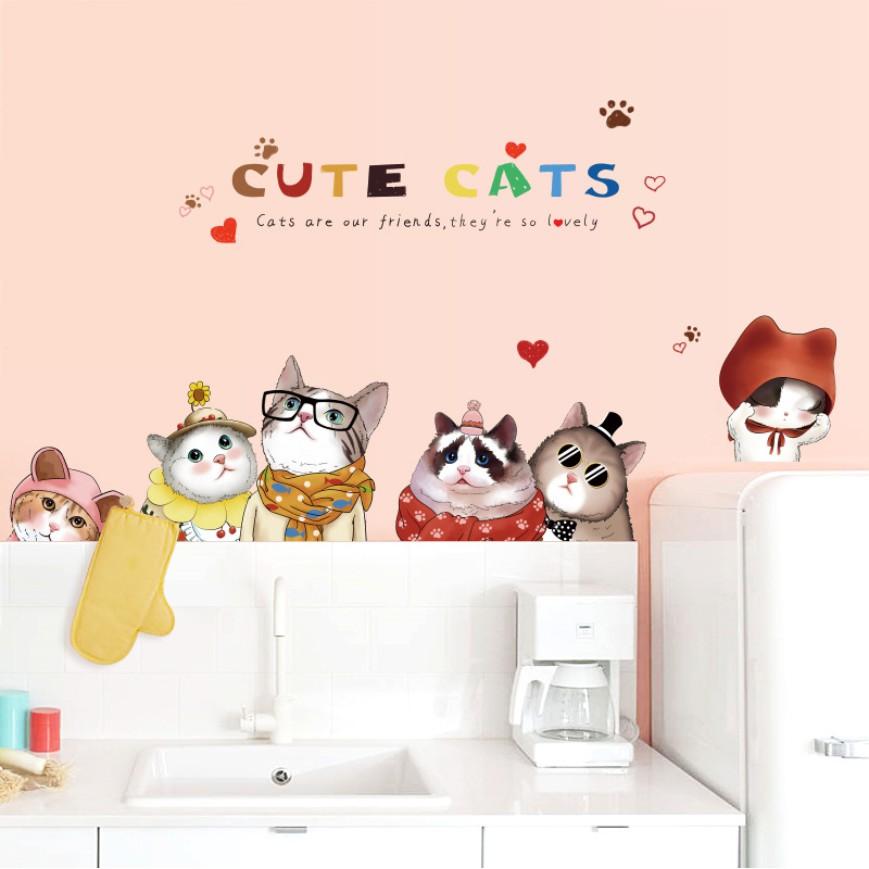 Decal dán tường trang trí - 6 CHÚ MÈO NGỘ NGHĨNH ĐÁNG YÊU CHO BÉ