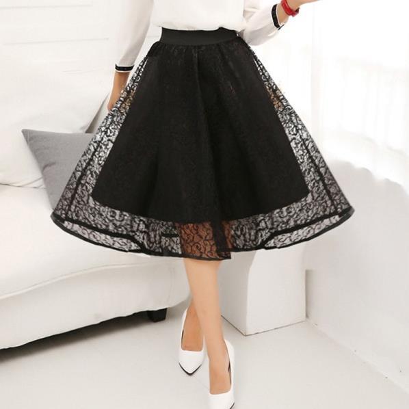 Chân váy ren hoa lưng cao