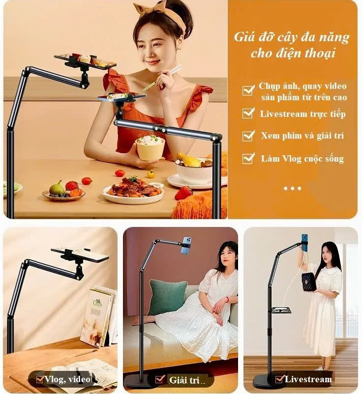 Cây Giá đỡ điện thoại L01 nặng 3kg, cao max 1m6 hỗ trợ livestream, chụp ảnh, ... đa năng tiện dụng chắc chắn hàng nhập khẩu