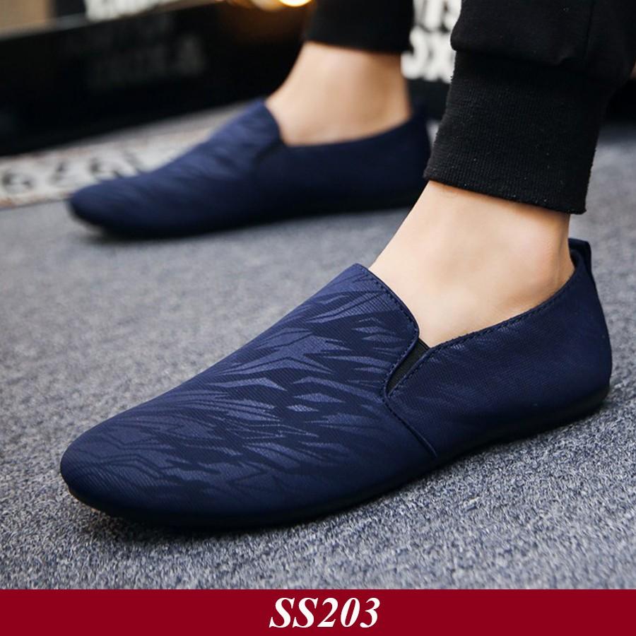 Tặng Lót Da Bò Khử Mùi Cao Cấp Giày Lười Vải Nam Hàn Quốc Giày lười vải màu Xanh SS2033