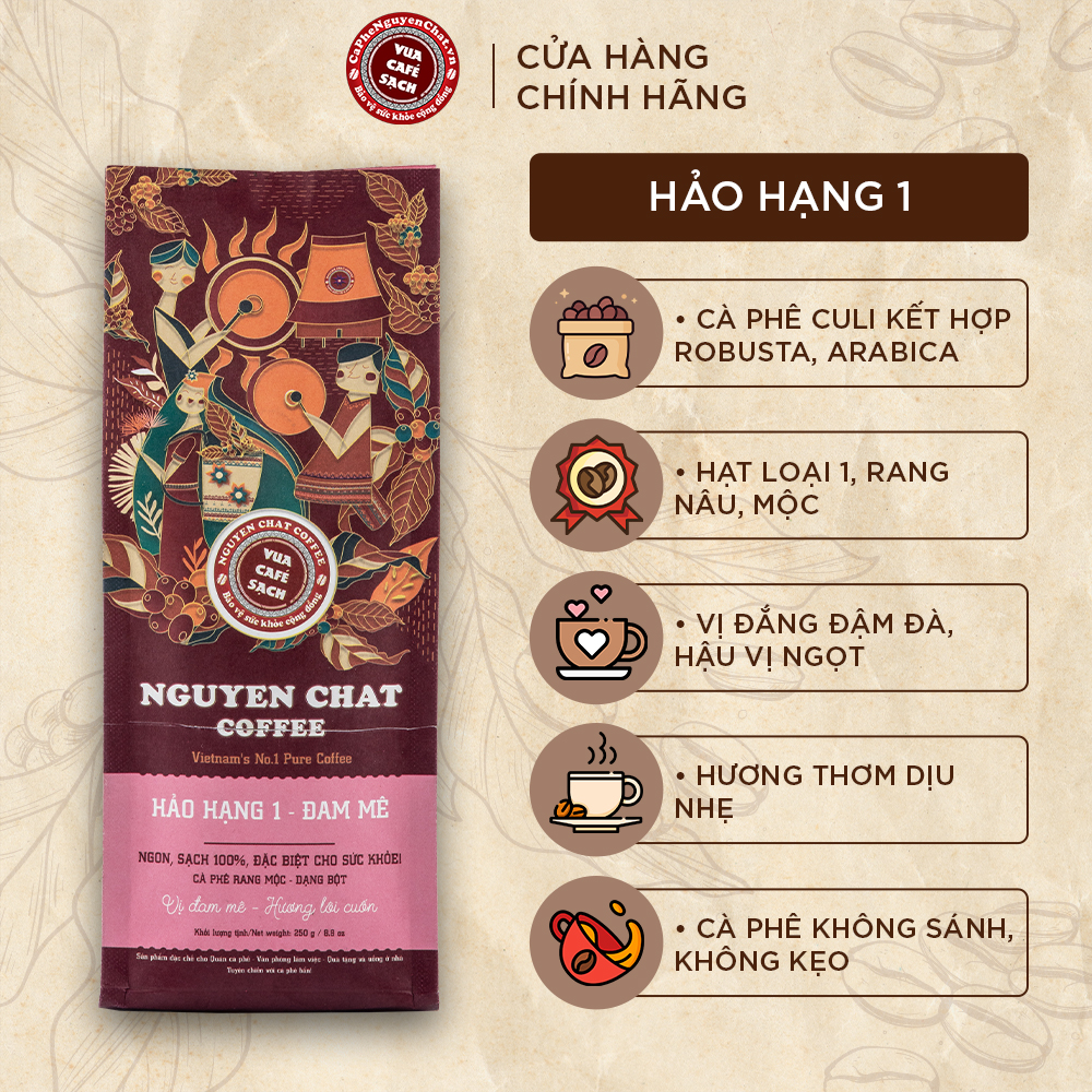 Cà Phê Xay Nguyên Chất HẢO HẠNG 1 Premium Coffee No. 1 Phong Cách Ý Hương Thơm Nồng, Vị Đắng Đậm Đà, Hậu Vị Ngọt 250g