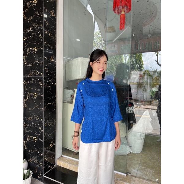 Bà ba gấm viền ngọc trai, thời trang lụa cao cấp
