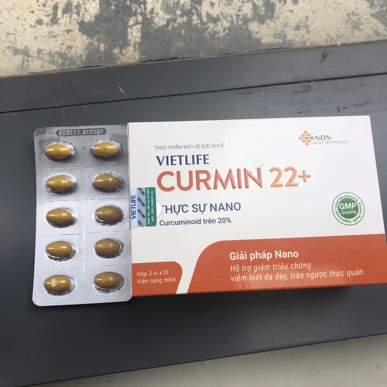 Vietlife Curmin 22+ - Nano nghệ - Sản phẩm chuyên biệt dành cho Loét dạ dày, trào ngược dạ dày thực quản, đau dạ dày - Bào chế công nghệ Nano Xanh thế hệ 3 - Vietlife Nano