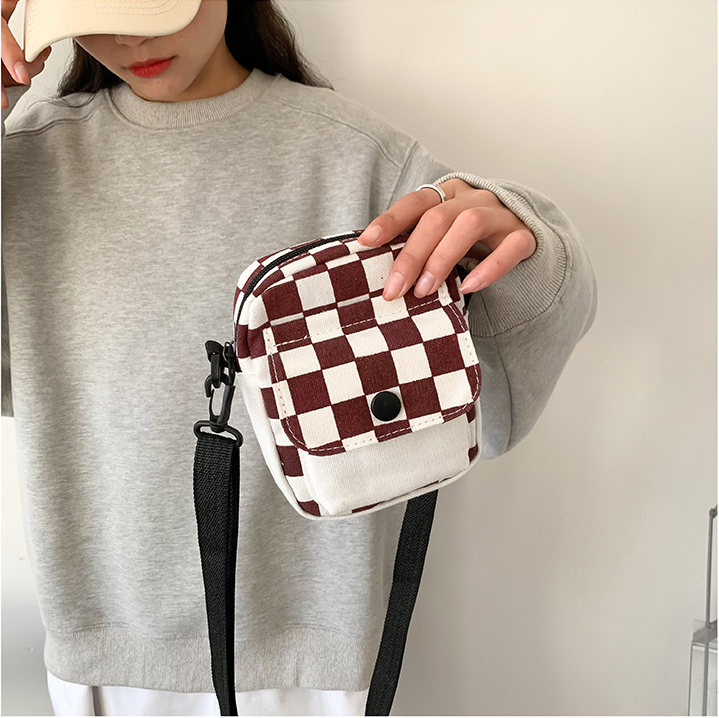 Túi chéo nữ đeo vai checked caro vải canvas dáng nhỏ xinh thời trang Hàn Quốc cho học sinh giá rẻ