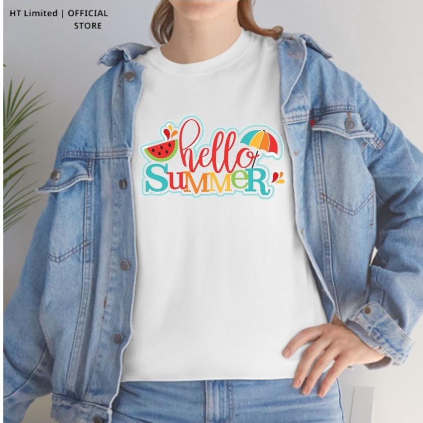Áo thun thiết kế Unisex họa tiết hello summer basic local brand, Cotton Cao Cấp 100%