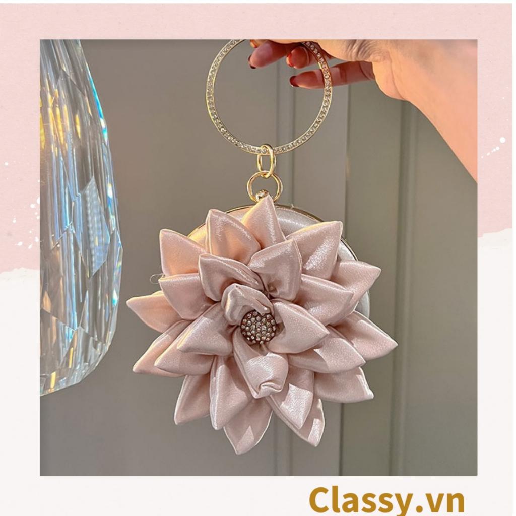 Túi xách Classy nữ đi tiệc Vintage Cánh hoa Lụa satin Hồng be tinh tế phù hợp dự tiệc, mặc áo dài, hẹn hò tối T199