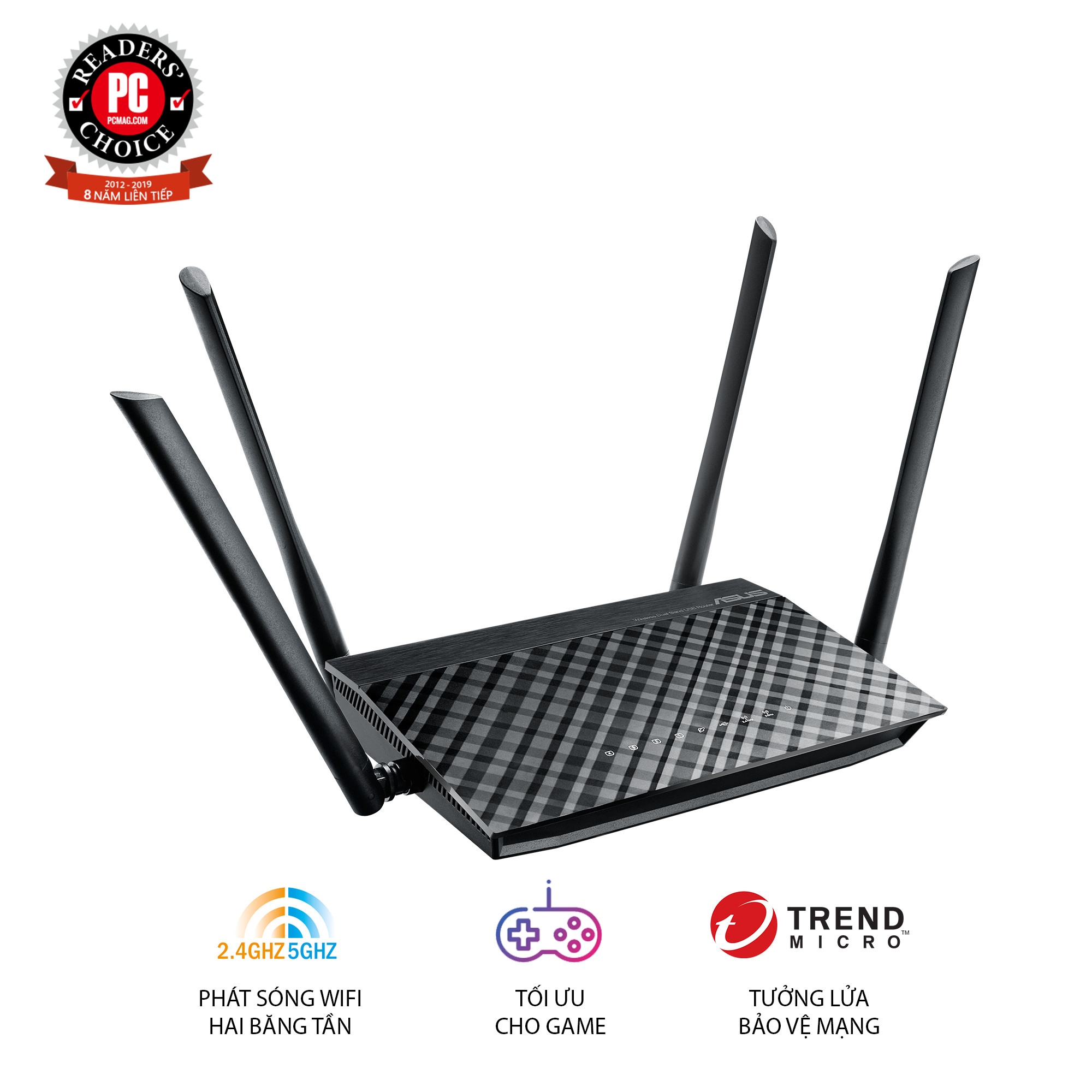 Thiết Bị Phát Wifi Băng Tần Kép 4 ăng-ten Asus RT-AC1200 V2 - Chức năng quản lý dành cho cha mẹ - Hàng Chính Hãng