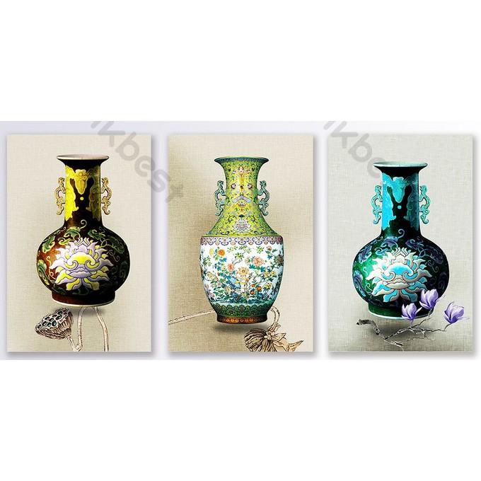 Combo 3 tranh dán tường 3d, bình hoa phong cách trang trí phòng khách phòng ngủ hiện đại MS924605