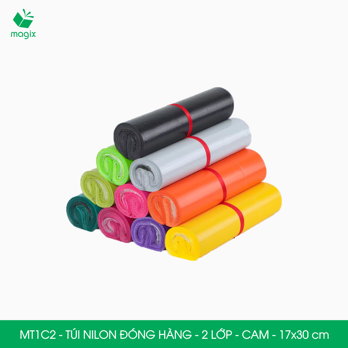 MT1C2 - 17x30 cm - Combo 100 túi nilon niêm phong đóng hàng 2 lớp - Cam