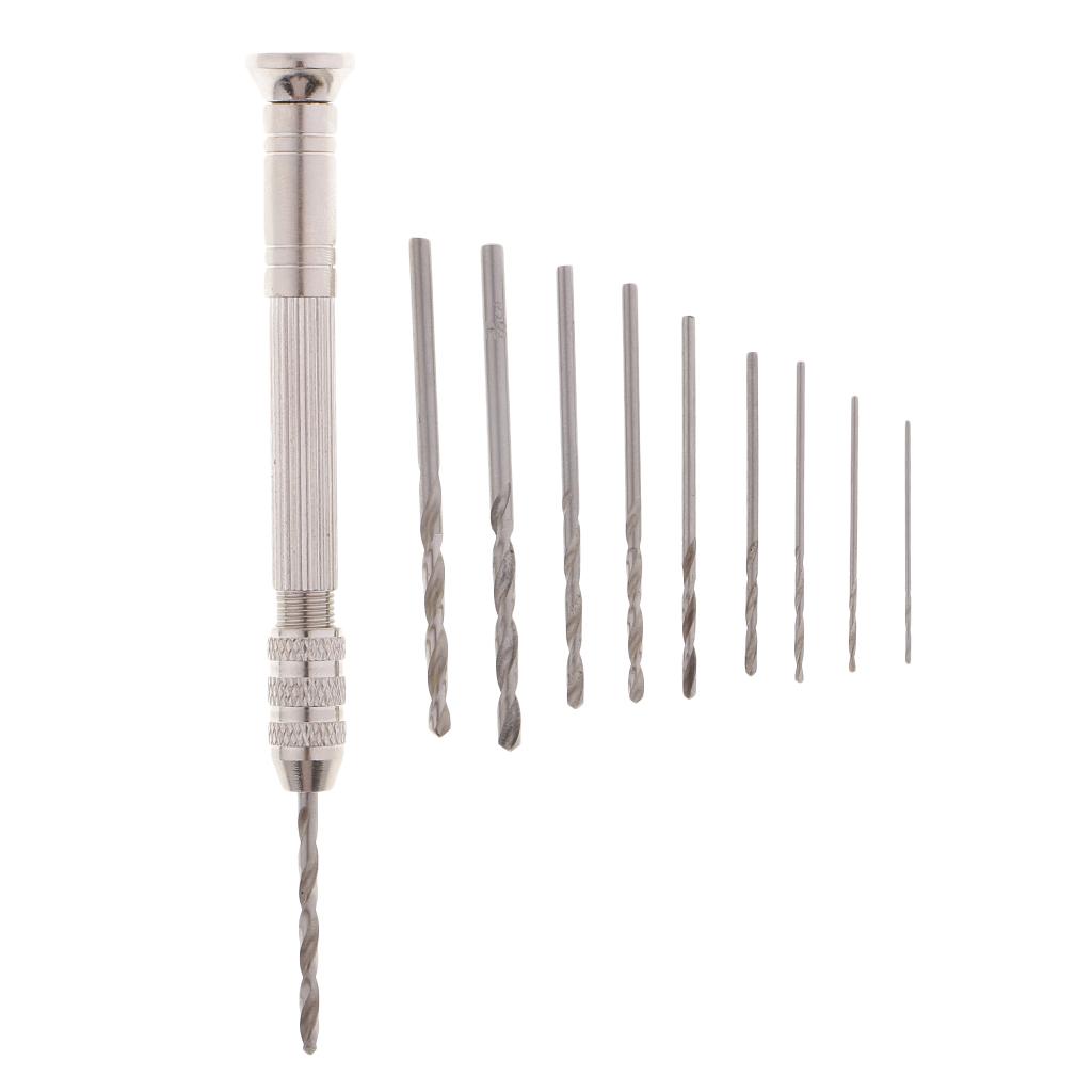 11 Mini Micro Twist Hand Drill 0.8-3mm Bits Set Hand Pin Vise Jewelry Tools