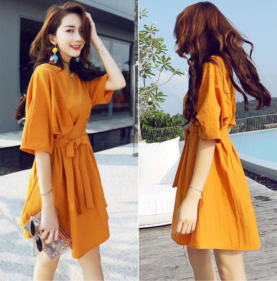 ĐẦM XÒE CỔ TRÒN TAY RỘNG XẾP LY EO KÈM ĐAI RỜI- DX124