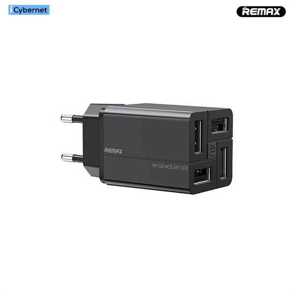 Củ Sạc Nhanh 4 Cổng Ra Usb Công Suất 3.4A Remax Rp - U43 - Hàng Chính Hãng - Màu Đen