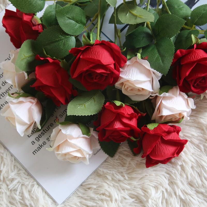 Hoa giả-Hoa hồng NHUNG loại đẹp 1 cành cao 51cm đường kính bông 8cm trang trí nội thất phòng khách