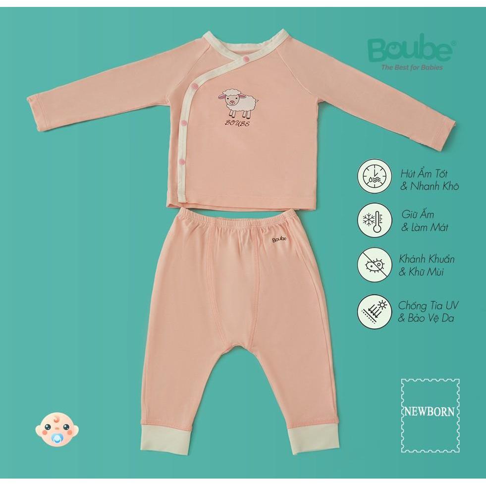 Bộ quần áo dài tay cúc bấm chéo nhiều màu cho em bé sơ sinh Boube, vải sợi tre Bamboo thông minh, thoải mái-Size newborn