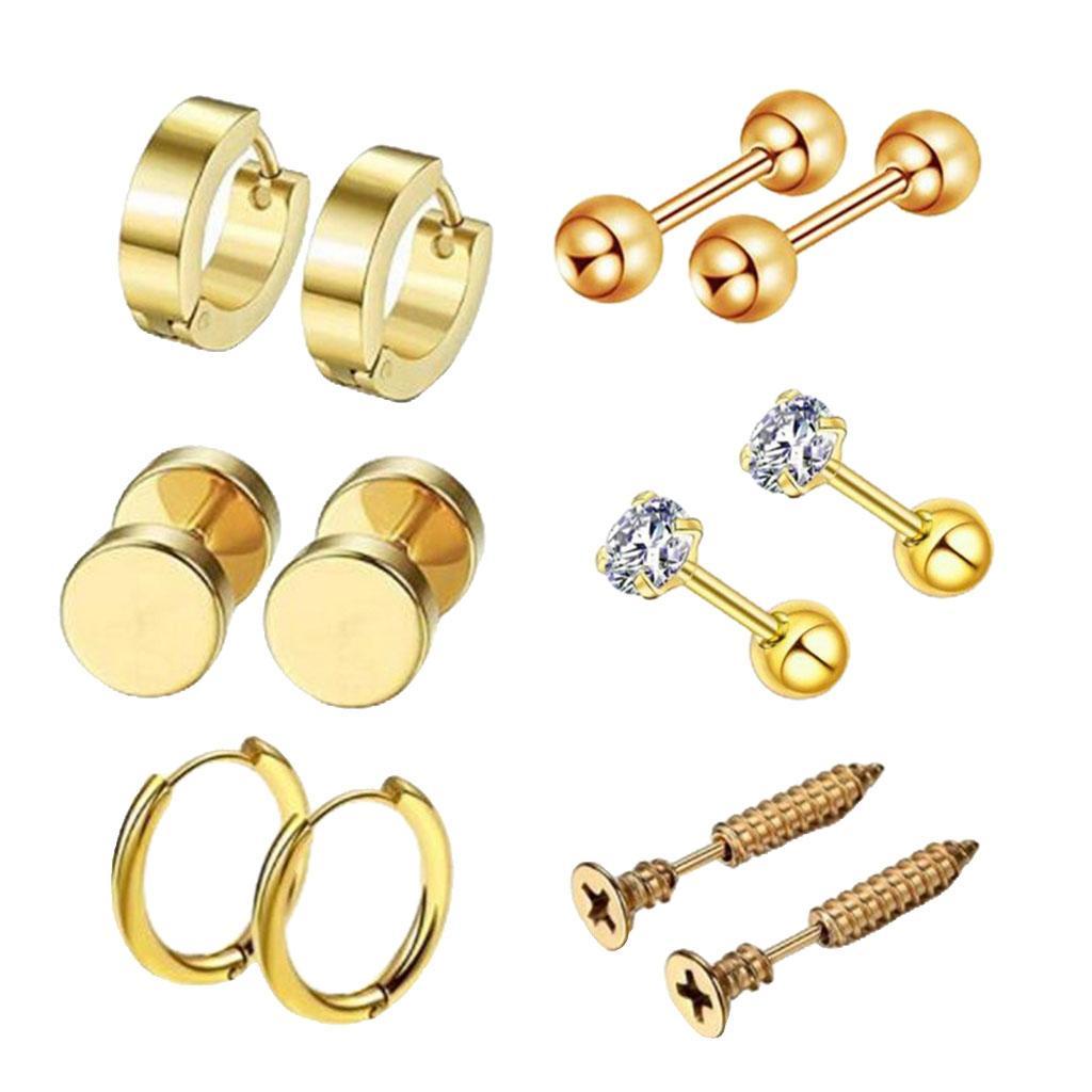 6 Pairs Ear Studs Curve Barbell Stainless Piercing Ear Jewelry