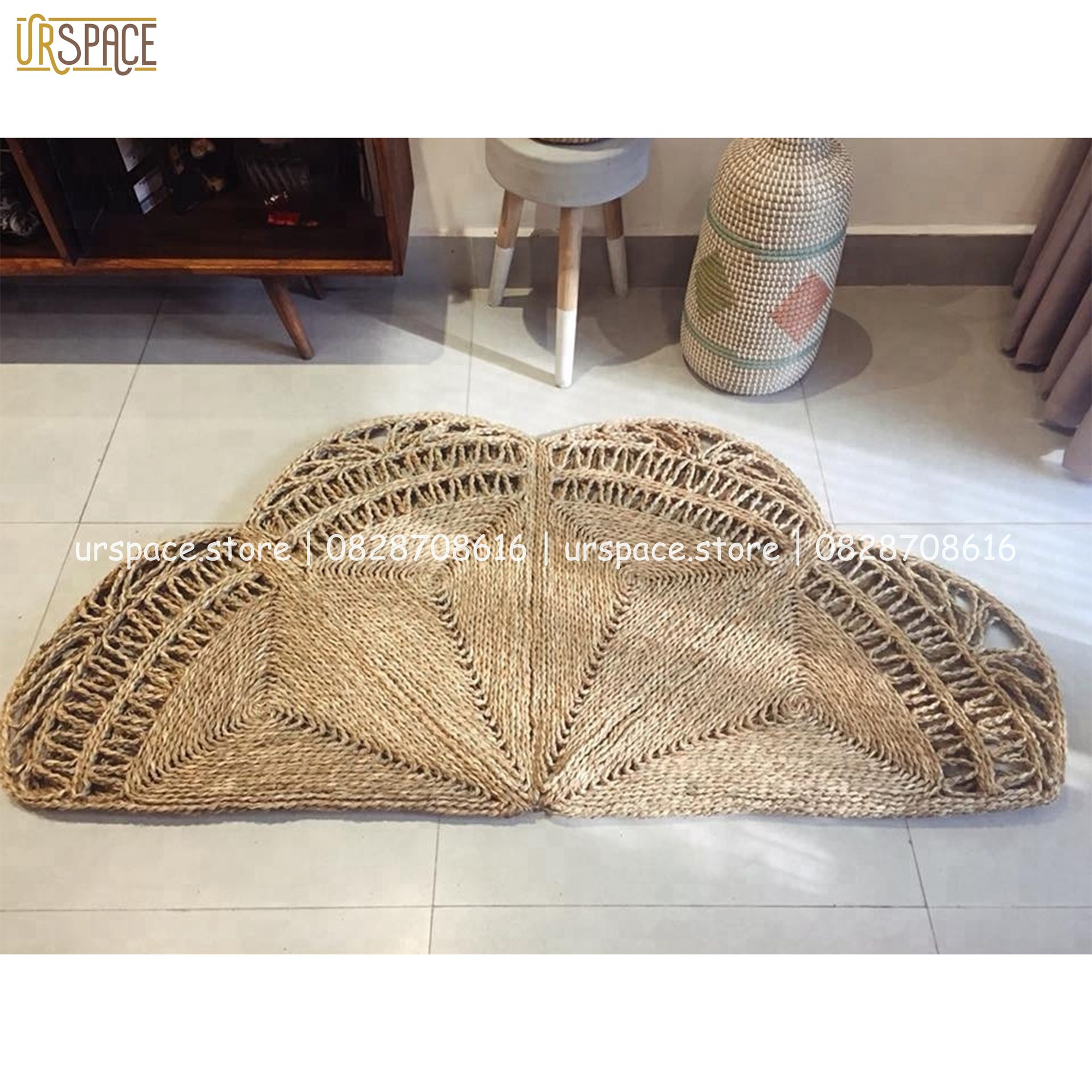 Thảm cói tròn trải sàn trang trí chụp ảnh đường kính 120 cm/ Hand-woven seagrass round rugs for living room